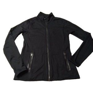 Fabletics Women's Small Black Full Zip Mock Neck Jacket Sweatshirt w Thumb Holes
